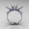 14K White Gold 1.0 Ct White Sapphire Diamond Nature Inspired Engagement Ring Wedding Ring R671-14KWGDWS-2