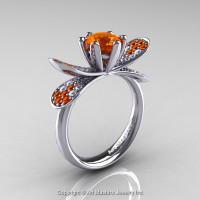 14K White Gold 1.0 Ct Orange Sapphire Diamond Nature Inspired Engagement Ring Wedding Ring R671-14KWGDOS-1