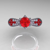 14K White Gold 1.0 Ct Rubies Diamond Nature Inspired Engagement Ring Wedding Ring R671-14KWGDR-3