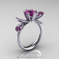 14K White Gold 1.0 Ct Amethyst Diamond Nature Inspired Engagement Ring Wedding Ring R671-14KWGDAM-1