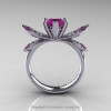 14K White Gold 1.0 Ct Amethyst Diamond Nature Inspired Engagement Ring Wedding Ring R671-14KWGDAM-2