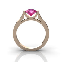 14K Rose Gold Elegant and Modern Wedding or Engagement Ring for Women with a Pink Sapphire Center Stone R665-14KRGPS-1
