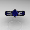 14K Black Gold 1.0 Ct Blue Sapphire Diamond Nature Inspired Engagement Ring Wedding Ring R671-14KBGDBS-3