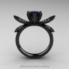 14K Black Gold 1.0 Ct Black and White Diamond Nature Inspired Engagement Ring Wedding Ring R671-14KBGDBD-2