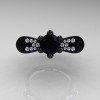 14K Black Gold 1.0 Ct Black and White Diamond Nature Inspired Engagement Ring Wedding Ring R671-14KBGDBD-3