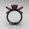 14K Matte Black Gold 1.0 Ct Pink Sapphire Diamond Nature Inspired Engagement Ring Wedding Ring R671-14KMBGDPS-2