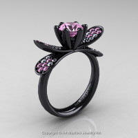 14K Black Gold 1.0 Ct Light Pink Sapphire Diamond Nature Inspired Engagement Ring Wedding Ring R671-14KBGDLPS-1