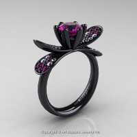 14K Black Gold 1.0 Ct Amethyst Diamond Nature Inspired Engagement Ring Wedding Ring R671-14KBGDAM-1