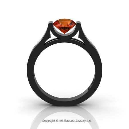 14K Black Gold Elegant and Modern Wedding or Engagement Ring for Women with an Orange Sapphire Center Stone R665-14KBGOS-1