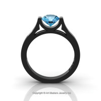 Modern 14K Black Gold Beautiful Wedding Ring or Engagement Ring for Women with 1.0 Ct Blue Topaz Center Stone R665-14KBGBT-1
