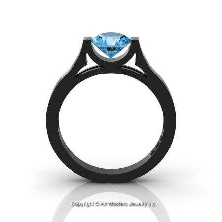 Modern 14K Black Gold Beautiful Wedding Ring or Engagement Ring for Women with 1.0 Ct Blue Topaz Center Stone R665-14KBGBT-1
