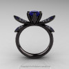 14K Black Gold 1.0 Ct Blue Sapphire Diamond Nature Inspired Engagement Ring Wedding Ring R671-14KBGDBS-2