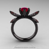 14K Black Gold 1.0 Ct Rubies Diamond Nature Inspired Engagement Ring Wedding Ring R671-14KBGDR-2