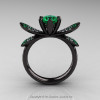 14K Black Gold 1.0 Ct Emerald Diamond Nature Inspired Engagement Ring Wedding Ring R671-14KBGDEM-2