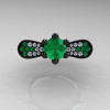 14K Black Gold 1.0 Ct Emerald Diamond Nature Inspired Engagement Ring Wedding Ring R671-14KBGDEM-3