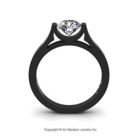 14K Black Gold Elegant and Modern Wedding or Engagement Ring for Women with a White Sapphire Center Stone R665-14KBGWS-1