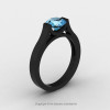 Modern 14K Black Gold Beautiful Wedding Ring or Engagement Ring for Women with 1.0 Ct Blue Topaz Center Stone R665-14KBGBT-2