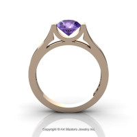 Modern 14K Rose Gold Beautiful Wedding Ring or Engagement Ring for Women with 1.0 Ct Amethyst Center Stone R665-14KRGAM-1