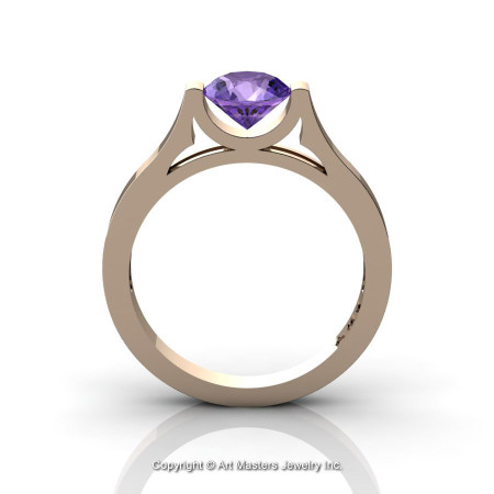 Modern 14K Rose Gold Beautiful Wedding Ring or Engagement Ring for Women with 1.0 Ct Amethyst Center Stone R665-14KRGAM-1