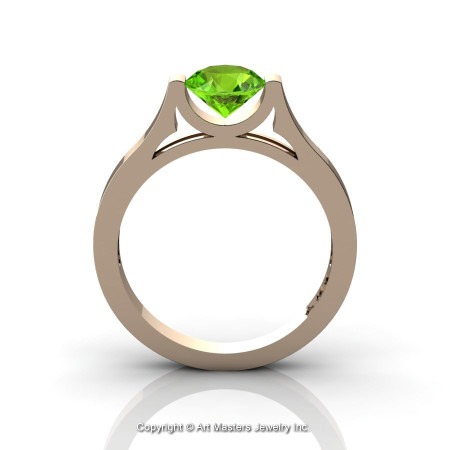 Modern 14K Rose Gold Beautiful Wedding Ring or Engagement Ring for Women with 1.0 Ct Peridot Center Stone R665-14KRGP-1