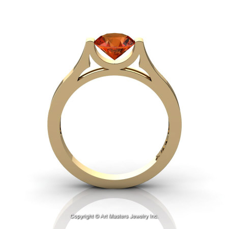 Modern 14K Yellow Gold Designer Wedding Ring or Engagement Ring for Women with 1.0 Ct Orange Sapphire Center Stone R665-14KYGOS-1