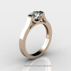 Modern 14K Rose Gold Beautiful Wedding Ring or Engagement Ring for Women with 1.0 Ct White Sapphire Center Stone R665-14KRGWS-2