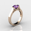 Modern 14K Rose Gold Beautiful Wedding Ring or Engagement Ring for Women with 1.0 Ct Amethyst Center Stone R665-14KRGAM-2