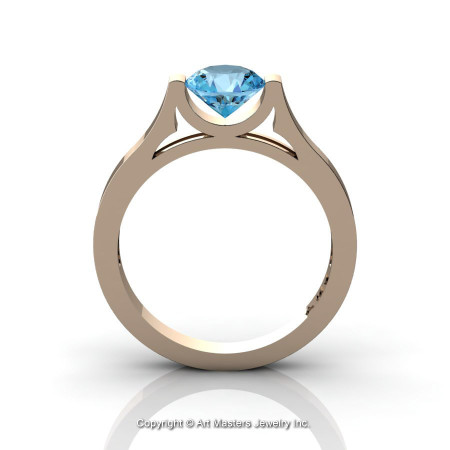 Modern 14K Rose Gold Beautiful Wedding Ring or Engagement Ring for Women with 1.0 Ct Blue Topaz Center Stone R665-14KRGBT-1