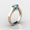 Modern 14K Rose Gold Beautiful Wedding Ring or Engagement Ring for Women with 1.0 Ct Blue Topaz Center Stone R665-14KRGBT-2