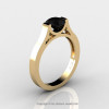 Modern 14K Yellow Gold Designer Wedding Ring or Engagement Ring for Women with 1.0 Ct Black Diamond Center Stone R665-14KYGBD-2
