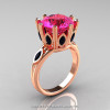 Classic 14K Rose Gold 5.0 Ct Pink Sapphire Marquise Black Diamond Solitaire Ring R160-14KRGBDPS-2