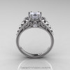 Classic French 950 Platinum 1.0 Ct Princess White Sapphire Diamond Lace Bridal Ring R175P-PLATDWS-2