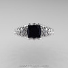 Classic French 14K White Gold 1.0 Ct Princess Black and White Diamond Lace Engagement Ring or Wedding Ring R175P-14KWGDBD-3