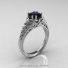 Classic French 14K White Gold 1.0 Ct Princess Black and White Diamond Lace Engagement Ring Wedding Band Set R175PS-14KWGDBD-2