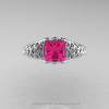 Classic French 14K White Gold 1.0 Ct Princess Pink Sapphire Diamond Lace Engagement Ring or Wedding Ring R175P-14KWGDPS-3