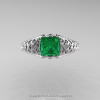 Classic French 14K White Gold 1.0 Ct Princess Emerald Diamond Lace Engagement Ring Wedding Band Set R175PS-14KWGDEM-5