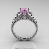 Classic French 14K White Gold 1.0 Ct Princess Light Pink Sapphire Diamond Lace Engagement Ring or Wedding Ring R175P-14KWGDLPS-2
