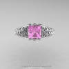 Classic French 14K White Gold 1.0 Ct Princess Light Pink Sapphire Diamond Lace Engagement Ring or Wedding Ring R175P-14KWGDLPS-3