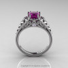 Classic French 14K White Gold 1.0 Ct Princess Amethyst Diamond Lace Engagement Ring or Wedding Ring R175P-14KWGDAM-2
