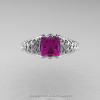 Classic French 14K White Gold 1.0 Ct Princess Amethyst Diamond Lace Engagement Ring or Wedding Ring R175P-14KWGDAM-3