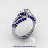 Modern French 14K White Gold 1.0 Ct White Sapphire Blue Sapphire Engagement Ring Wedding Ring R376-14KWGBSWS-2