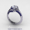 Modern French 14K White Gold 1.0 Ct White Sapphire Blue Sapphire Engagement Ring Wedding Ring R376-14KWGBSWS-3