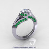 Modern French 14K White Gold 1.0 Ct White Sapphire Emerald Engagement Ring Wedding Ring R376-14KWGEMWS-2
