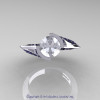 Modern French 14K White Gold 1.0 Ct White Sapphire Blue Sapphire Engagement Ring Wedding Ring R376-14KWGBSWS-4