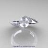 Modern French 14K White Gold 1.0 Ct White Sapphire Diamond Engagement Ring Wedding Ring R376-14KWGDWS-4