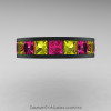 Reserved – Split Two – Mens Modern 14K Matte Black Gold Princess Pink and Yellow Sapphire Channel Cluster Sun Wedding Ring R274-14MBGYSPS-3