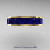 Mens Modern 14K Yellow Gold Princess Blue Sapphire Channel Cluster Wedding Ring R274-14KYGBS-3