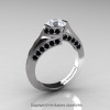 Modern French 14K White Gold 1.0 Ct White Sapphire Black Diamond Engagement Ring Wedding Ring R376-14KWGBDWS-2