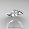Modern French 14K White Gold 1.0 Ct White Sapphire Black Diamond Engagement Ring Wedding Ring R376-14KWGBDWS-4