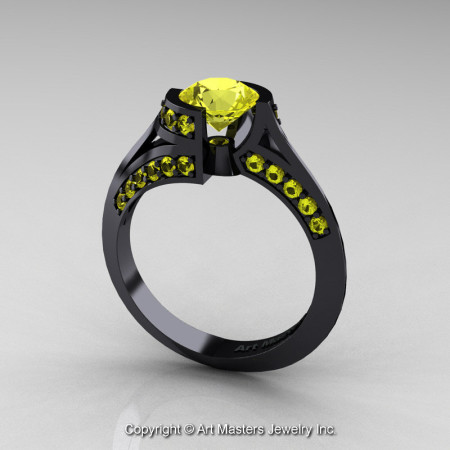 Modern French 14K Black Gold 1.0 Ct Yellow Sapphire Engagement Ring Wedding Ring R376-14KBGYS-1